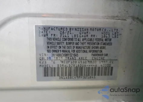 2021 Nissan Sentra Sv из США, поврежденный, VIN 3N1AB8CV9MY321845